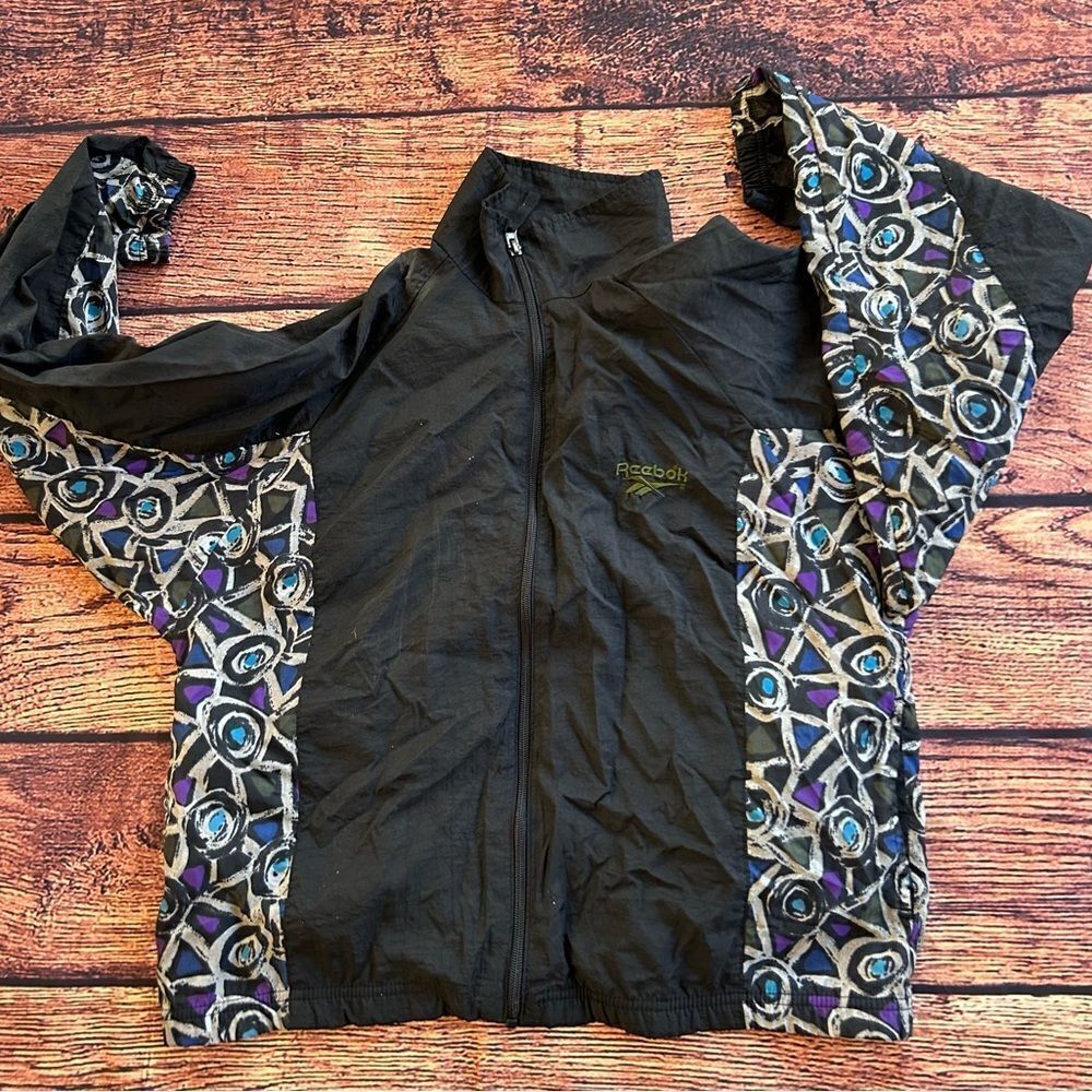 Vintage 80’s Reebok Nylon Geometric Windbreaker Jacket Women’s Size Small